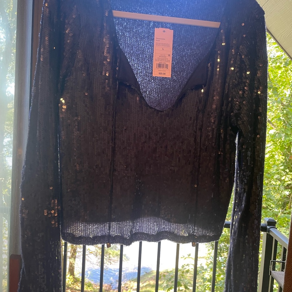 Stylish Navy Blue sequined top long sleeved